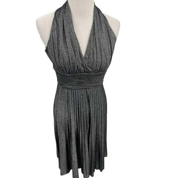 Evan Picone Silver Metallic & Black Formal Evening Halter Dress Womens Size 6 - Picture 1 of 16